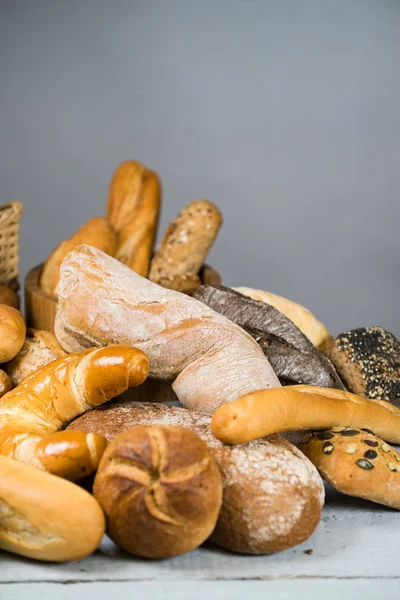 Lezzetli Somun Ekmek Yiyecek Arka Plan Çeşitli — Stok fotoğraf