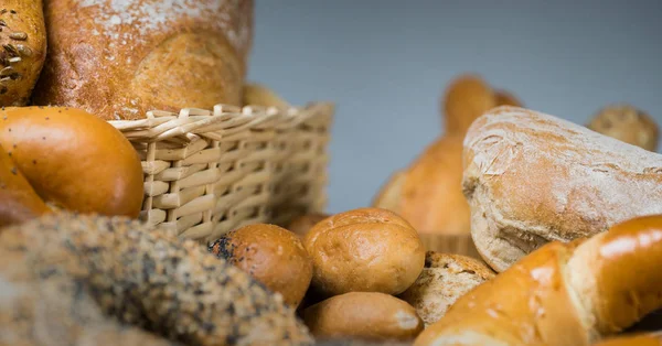 Lezzetli Somun Ekmek Yiyecek Arka Plan Çeşitli — Stok fotoğraf