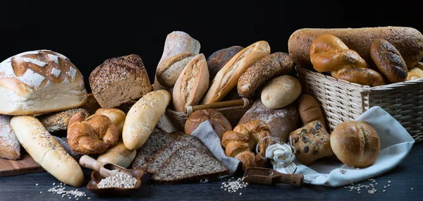 Variety Fresh Homemade Breads Pastries — Stock Photo, Image