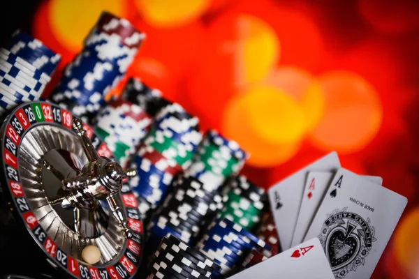 Casino Arka Plan Poker Fişleri Oyun Masa Rulet Tekerleği Hareket — Stok fotoğraf