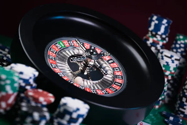 Fondo Del Casino Fichas Póquer Mesa Juego Ruleta Movimiento — Foto de Stock