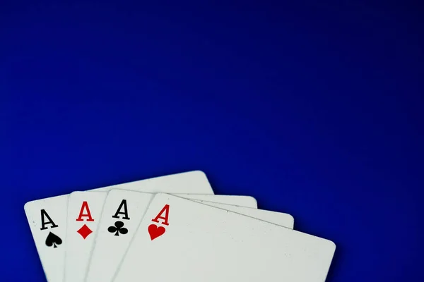 Close Playing Cards Aces Blue Background — Stock Photo, Image