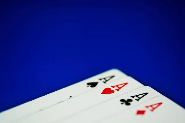 Close Playing Cards Aces Blue Background — Stock Photo, Image