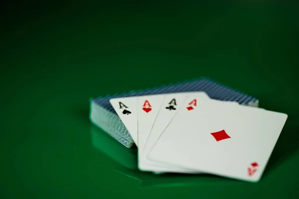 Playing Cards Aces Green Background — Stock Photo, Image