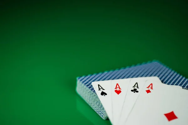 Playing Cards Aces Green Background — Stock Photo, Image