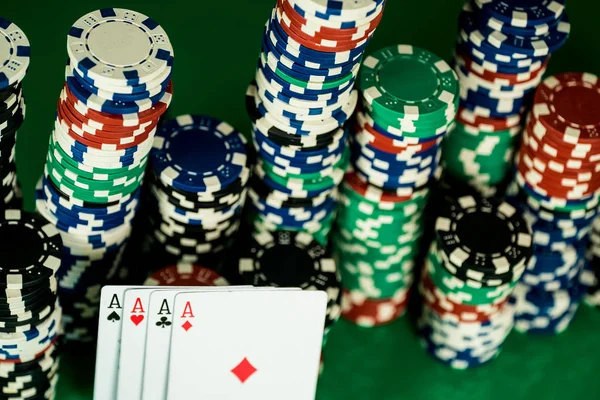 Close up of colorful gaming poker chips