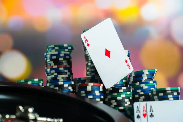 Närbild Färgglada Spel Poker Chips — Stockfoto