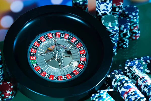 Fondo Del Casino Fichas Póquer Mesa Juego Ruleta Movimiento —  Fotos de Stock