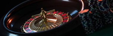  Casino arka plan, rulet tekerleği hareket oyun masada poker fişleri