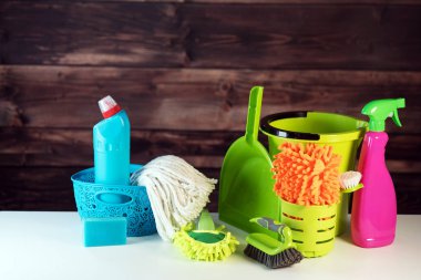 Colorful tools for washing and cleaning room clipart