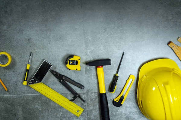 Conjunto Amarillo Herramientas Para Reparación Construcción — Foto de Stock