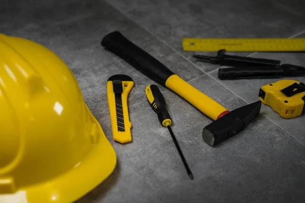 Conjunto Amarillo Herramientas Para Reparación Construcción — Foto de Stock