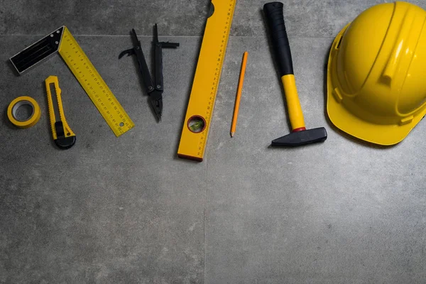 Conjunto Amarillo Herramientas Para Reparación Construcción — Foto de Stock