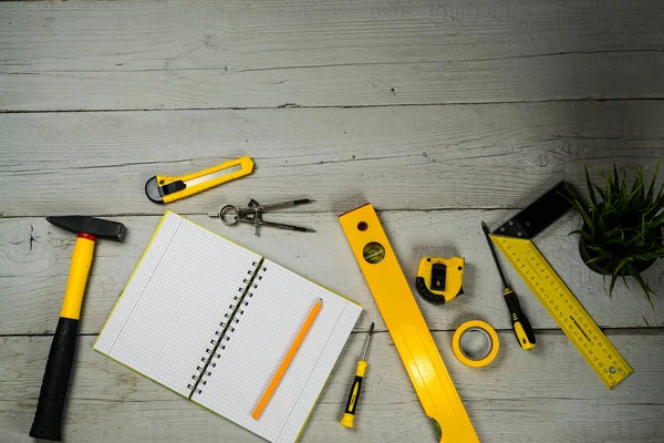 Gelber Satz Werkzeuge Für Reparatur Und Bau — Stockfoto