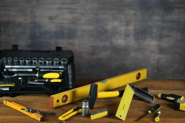 Conjunto Amarillo Herramientas Para Reparación Construcción — Foto de Stock