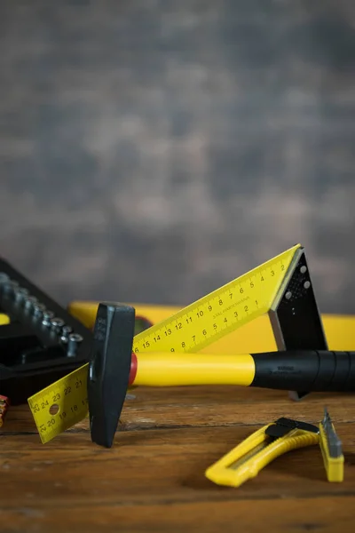 Conjunto Amarillo Herramientas Para Reparación Construcción — Foto de Stock