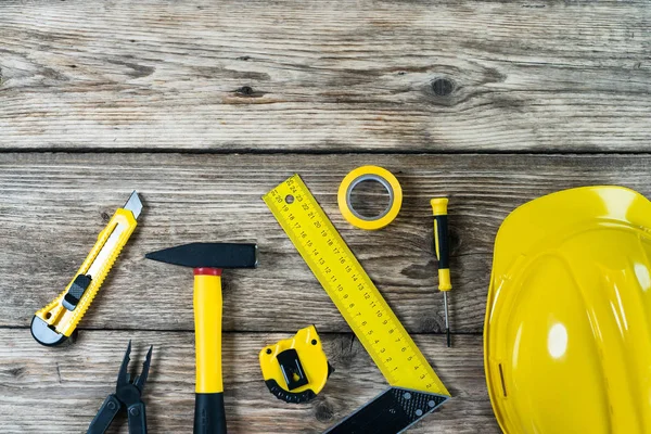 Conjunto Amarillo Herramientas Para Reparación Construcción — Foto de Stock