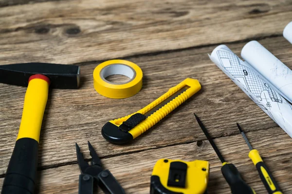 Conjunto Amarillo Herramientas Para Reparación Construcción — Foto de Stock