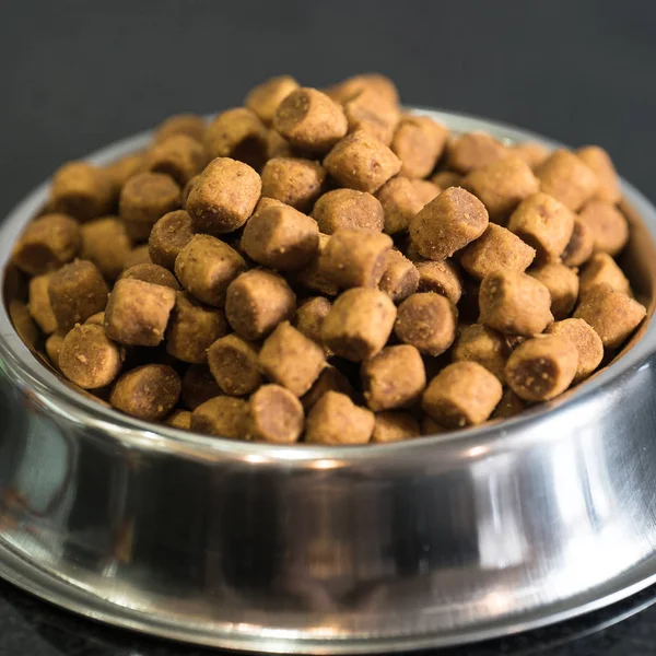 pile of dry dog food in bowl on floor