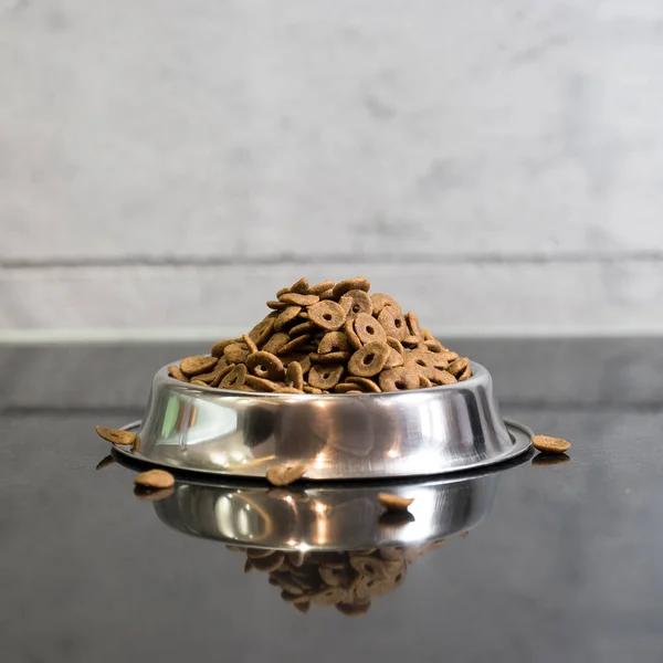 pile of dry dog food in bowl on floor