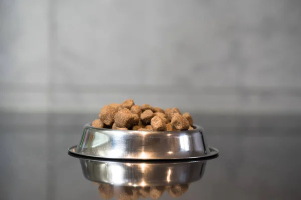 pile of dry dog food in bowl on floor