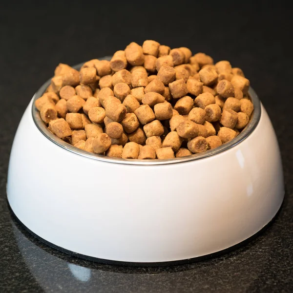 pile of dry dog food in bowl on floor