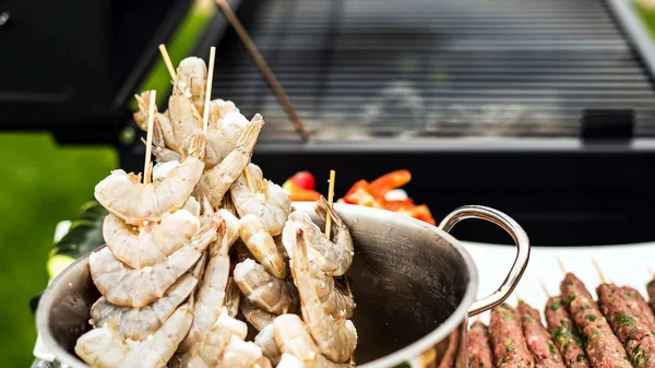 Variedad Mariscos Carnes Verduras Para Asar —  Fotos de Stock