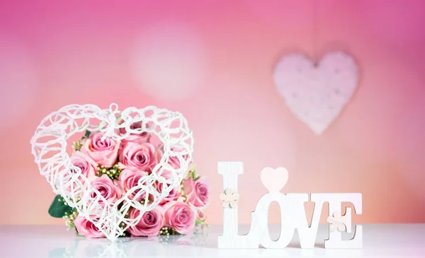 Valentines Day Concept Houten Woord Liefde Met Hart — Stockfoto