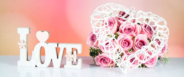 Valentines Day Concept Houten Woord Liefde Met Hart — Stockfoto