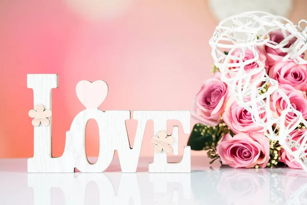 Valentines Day Concept Houten Woord Liefde Met Hart — Stockfoto