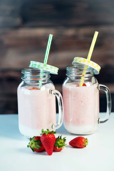 Batido Con Fresas Concepto Alimentación Saludable — Foto de Stock