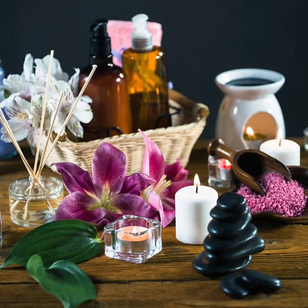 Concepto Aromaterapia Velas Remedio Orgánico Para Relajación — Foto de Stock