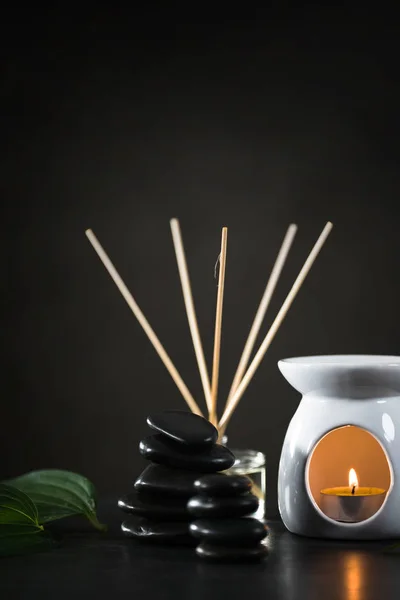 Conceito Aromaterapia Velas Remédio Orgânico Para Relaxamento — Fotografia de Stock