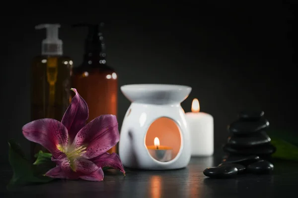 Koncept Aromaterapii Svíčky Organický Prostředek Pro Relaxaci — Stock fotografie