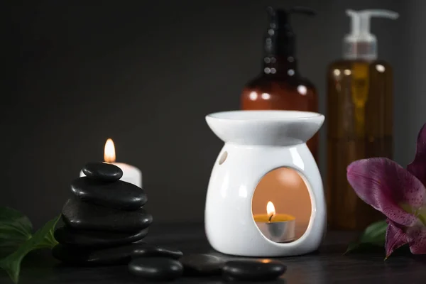 Aromatherapy concept. Candles, organic remedy for relaxation.