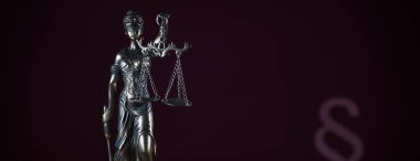 Bulanık arka plan üzerinde kör tanrıça Themis heykeli