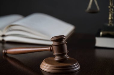 Bulanık arka planda büyük hakimin ahşap tokonu