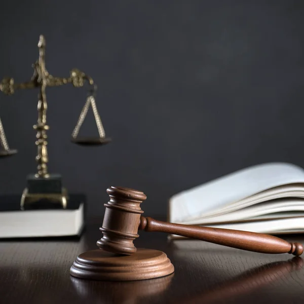 Huge Judge Wooden Gavel Blurred Background — Stock Photo, Image