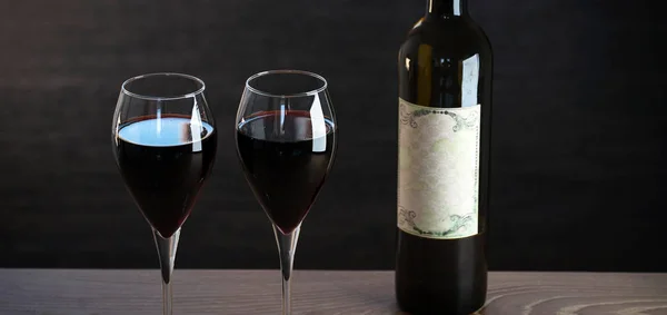 Dwie Szklanki Aromatycznego Wina Winogronowego Butelką — Zdjęcie stockowe