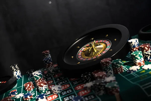 Poker Chips Con Ruleta Concepto Juegos Azar — Foto de Stock