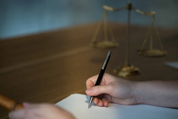 Judge Working Table Symbols Law Justice — Stock Photo, Image