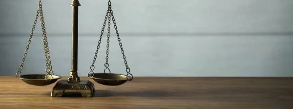 Still Life Law Justice Scales Wooden Table Background — Stock Photo, Image