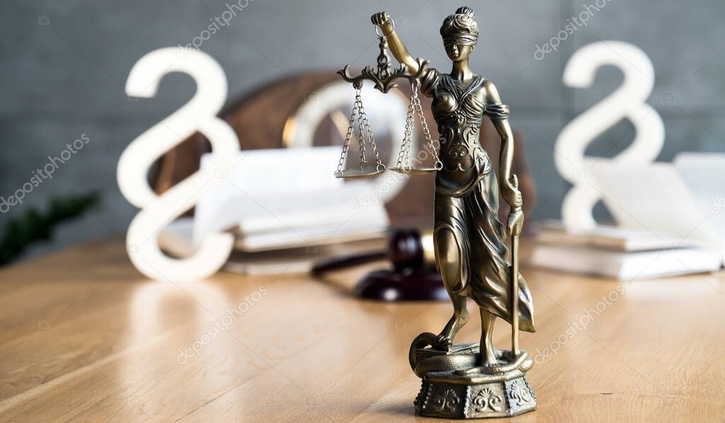 Statue of Justice. Closeup of figure of lady justice or justitia 