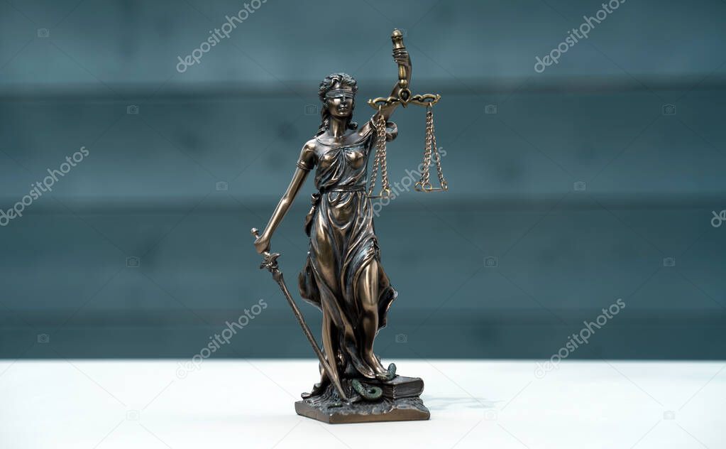 Statue of Justice. Closeup of figure of lady justice or justitia 