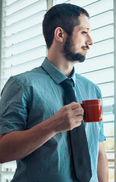 Businessman Drinking Coffee Office — Stock Photo, Image