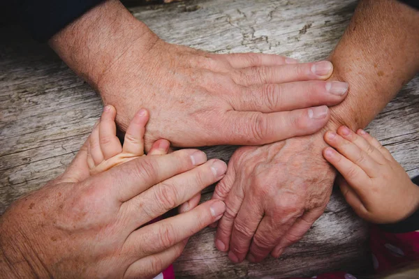 Grandparents and kids hands, concept of family — Stock Photo, Image