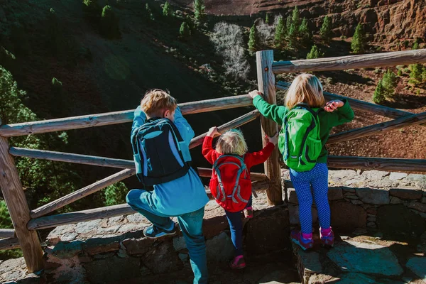 Děti s pohledem na sopečný kráter v Gran Canarii, Španělsko — Stock fotografie