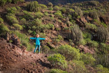 dağlarda yürüyüş yapan genç bir çocuk, aile seyahati