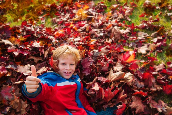 Feliz adolescente disfrutar jugando en otoño hojas de otoño — Foto de Stock