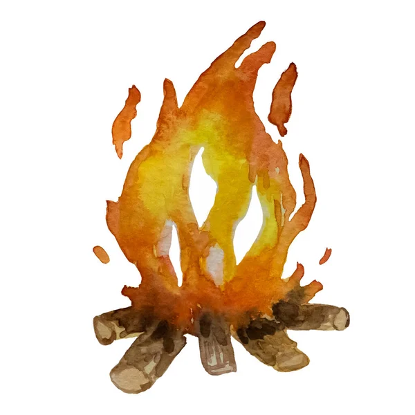 Fogo e fogueira em estilo cartoon. Aquarela — Fotografia de Stock